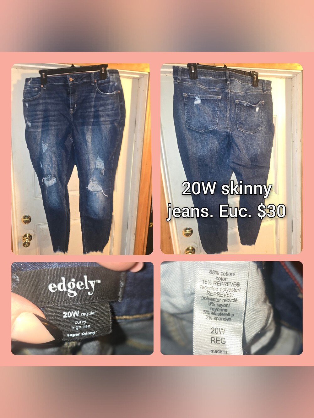 Edgely 20W Curvy High-Rise Distressed Skinny Jeans - Dark Blue